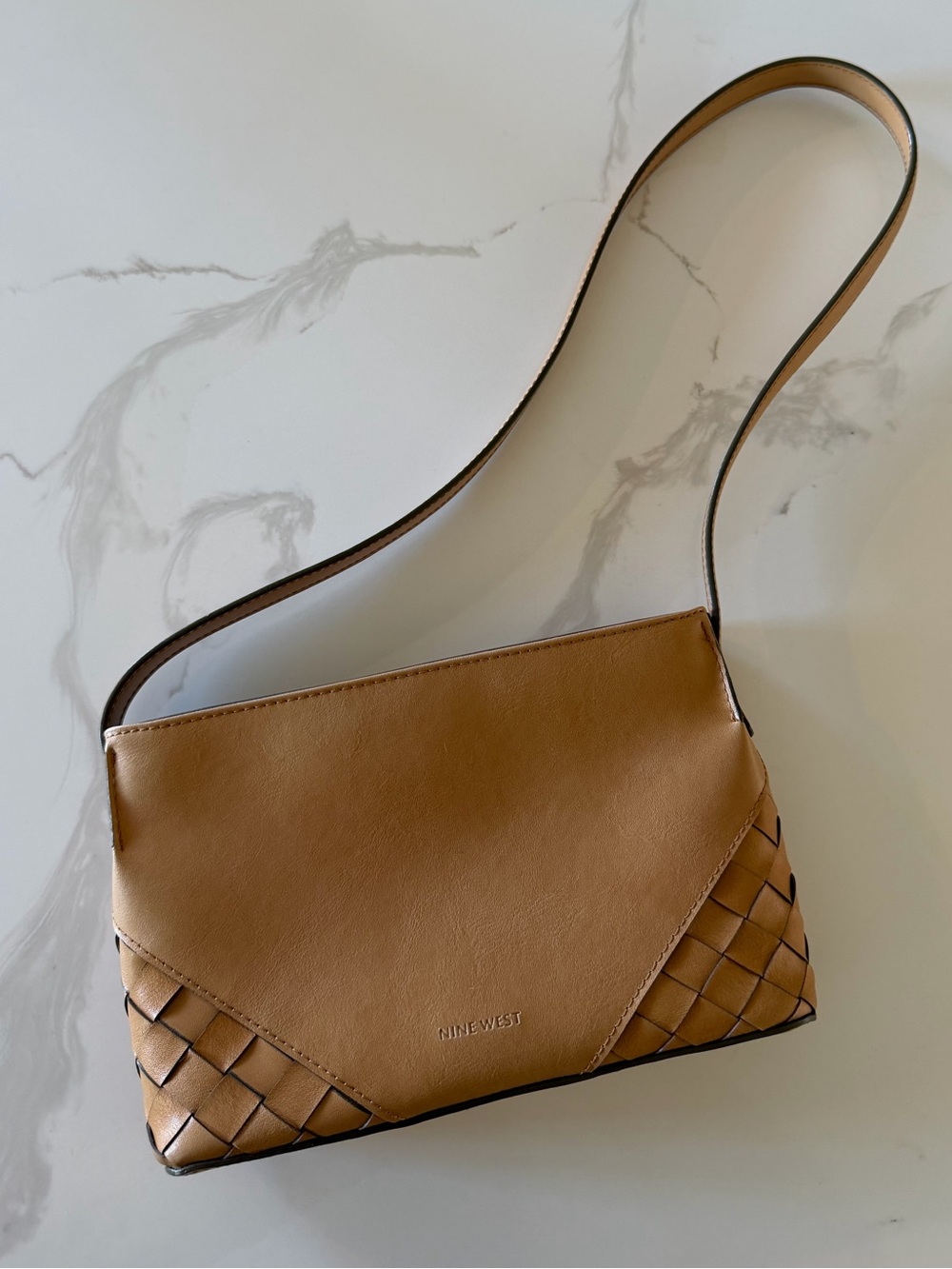 Nine West Tan Woven-Trim Shoulder Bag